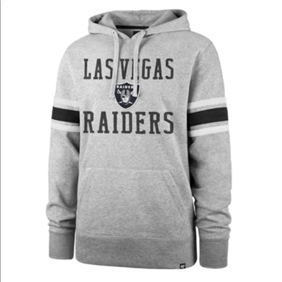 Las Vegas Raiders Slate Grey Double Block Sleeve Stripe Men's Fleece Hoodie - Picture 2 of 4